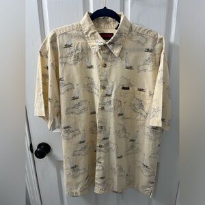 Men’s Wolverine Shirt Button Up- Sailboats Maps Print- Size Large